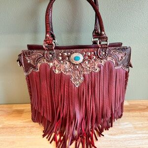 Fringed Burgundy Handbag